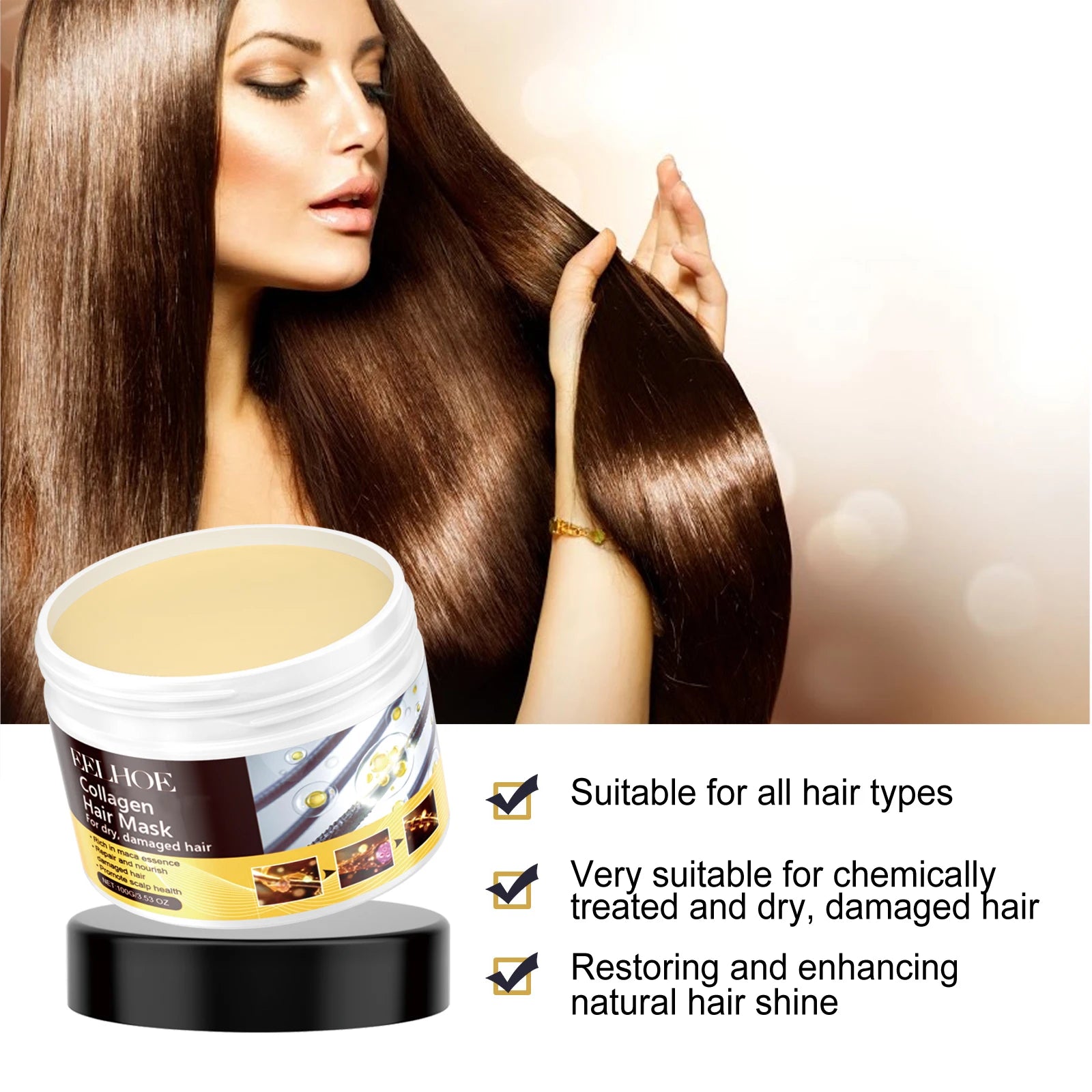 EELHOE Collagen Hair Mask Reduce Dryness Nourishing Repair Damaged Hair Restore Hair Shine Anti-frizzing Smooth Hair Care Mask