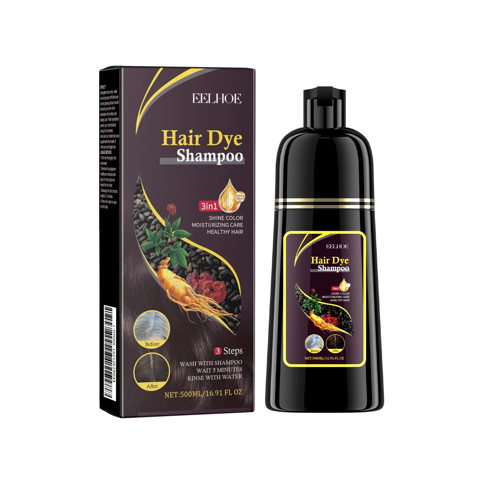 EELHOE Brown Hair Dyeing Shampoo Lasting Coloring Deeply Nourishing Reduce Breakage Promote Scalp Health Hair Dyeing Shampoo