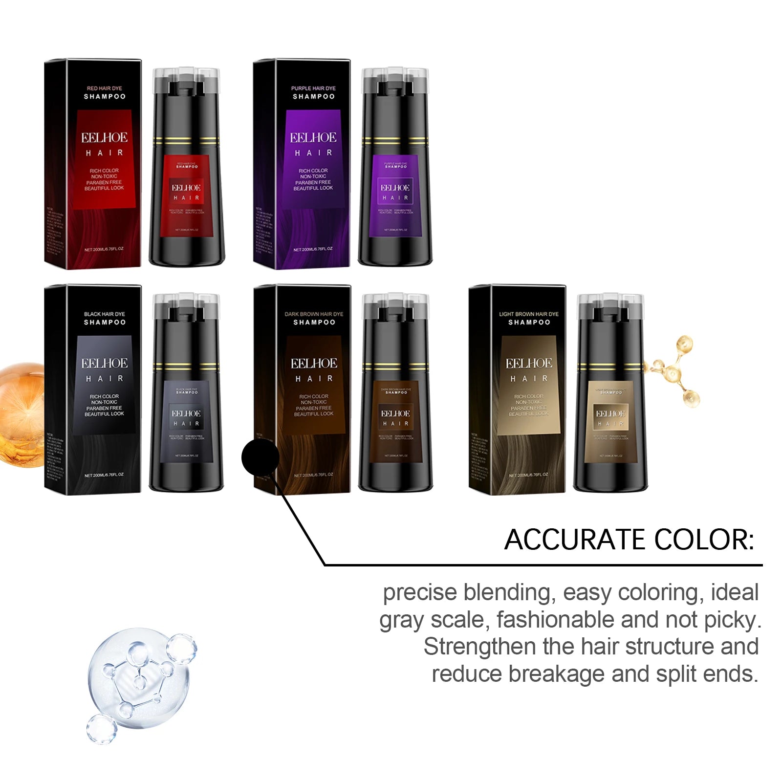 EELHOE Instant Hair Dyeing Shampoo Strengthening Lasting Effect Easy Coloring Nourish Scalp Non-irritating Cover Gray White Hair