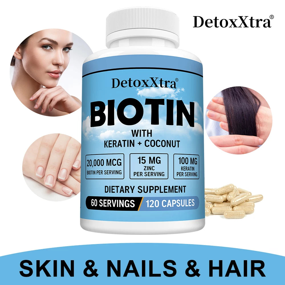 High Potency Biotin 20000 Mcg with Oil Vitamin, Keratin - Biotin Supplements for Hair Growth, Care Hair, Skin and Nails