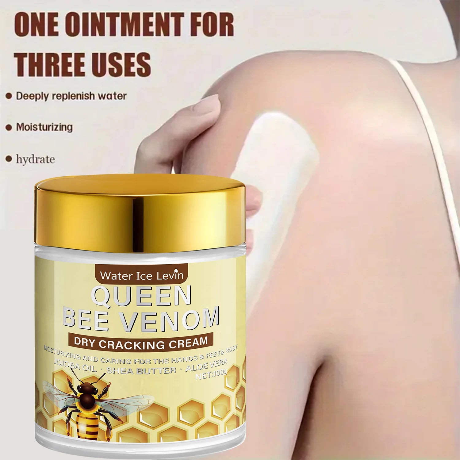 Queen Bee Venom Dry Cracking Cream with Retinol & Niacinamide - Intense Moisturizing for Hands, Feet & Body. Repairs Dry Skin.