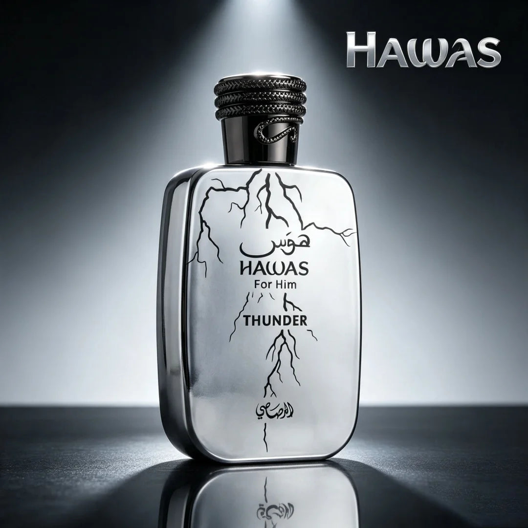 Hawas Thunder by Rasasi 100ml Men’s Perfume, Fresh Woody Spicy Scent for Office, Daily & All-Day Wear