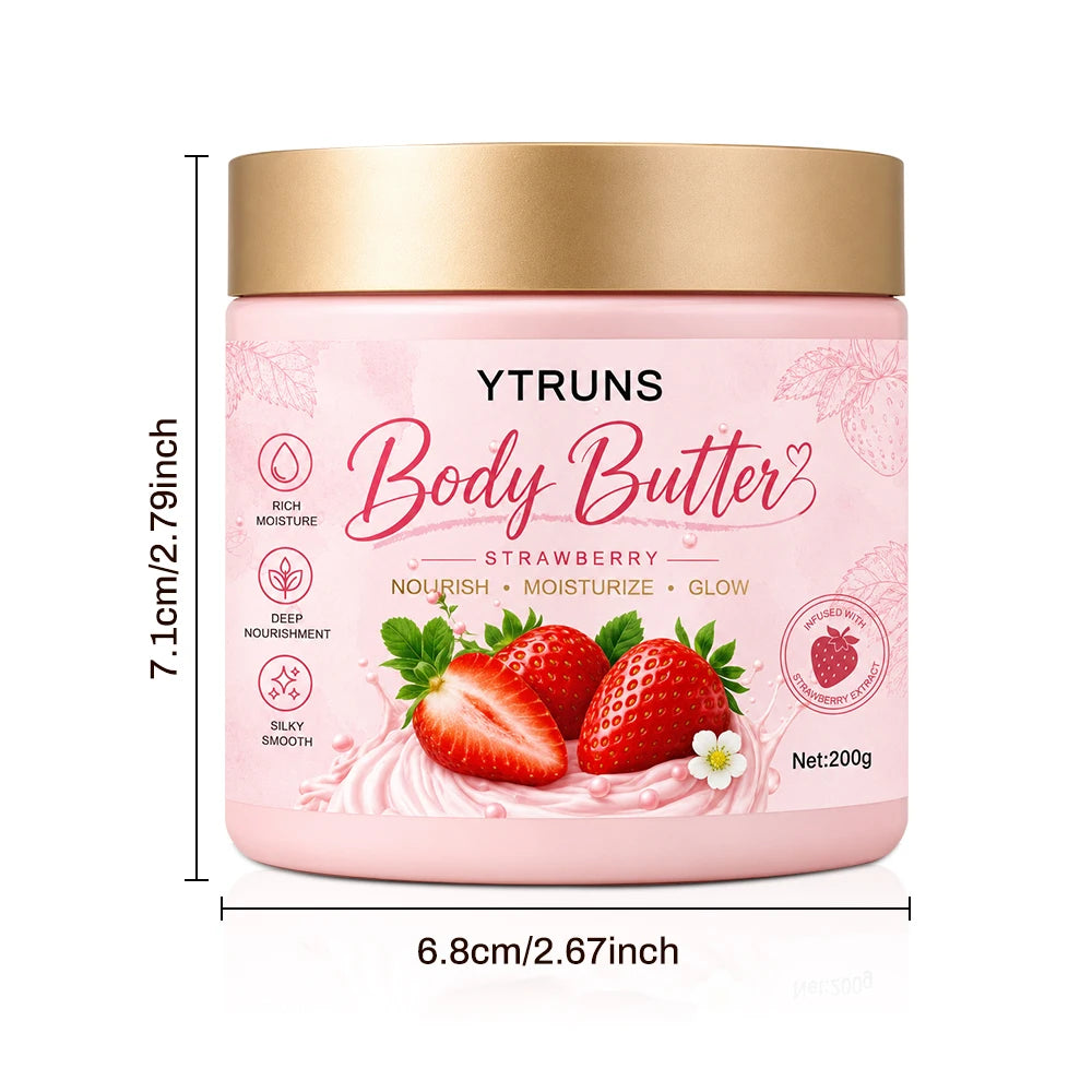 Strawberry Cake Body Cream, Shea Butter Moisturizer for Dry Skin, Winter Hydration Care, Smooth Body Lotion with Sweet Scent