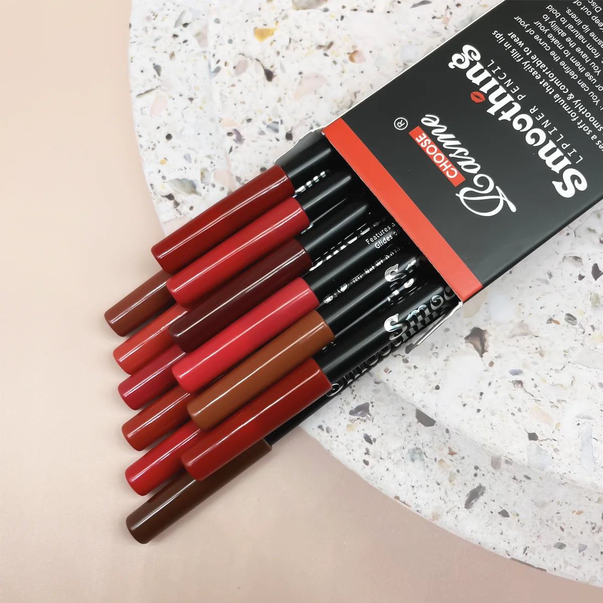 12 Color Nude Matte Lipstick Pencil Long-lasting Waterproof Lip Pencil High Pigmented Lip Liner Lip Makeup Tool