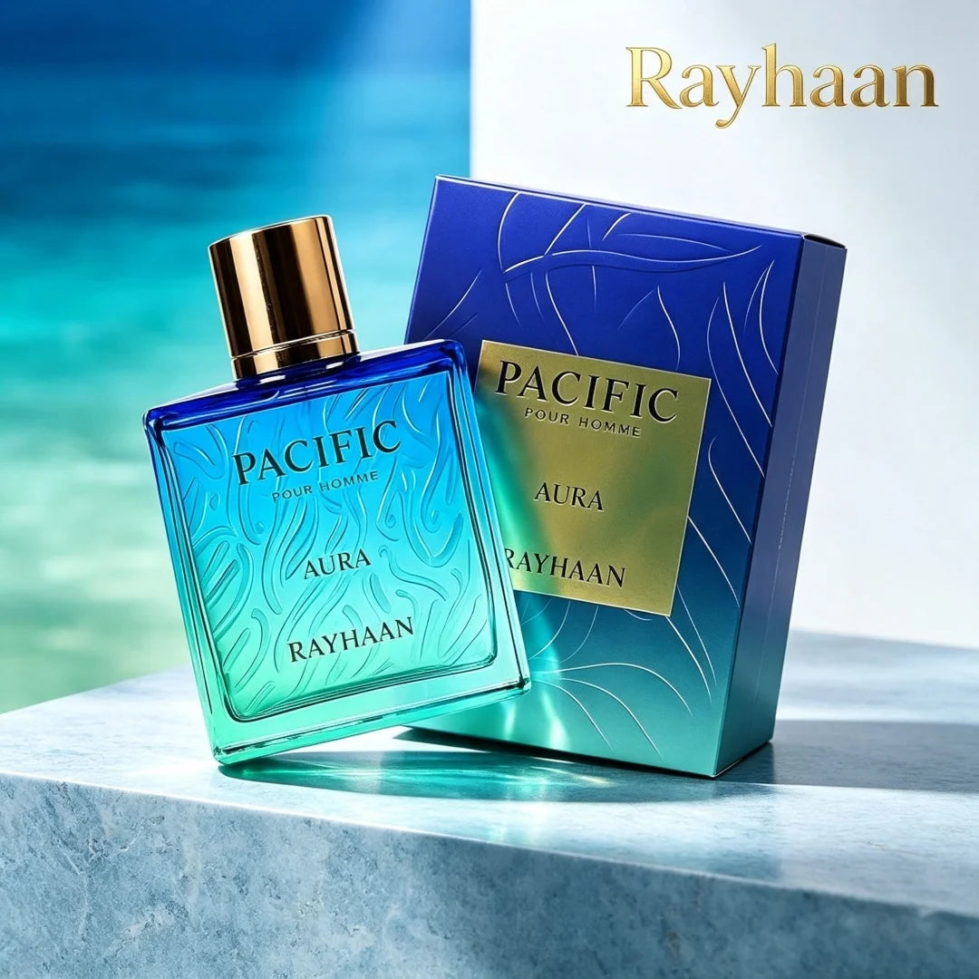 Pacific Aura by Rayhaan 100ml 3.4Oz EDP for Men, Aromatic Aquatic Cologne for Daily Wear, Summer Vacation & Beach Occasions