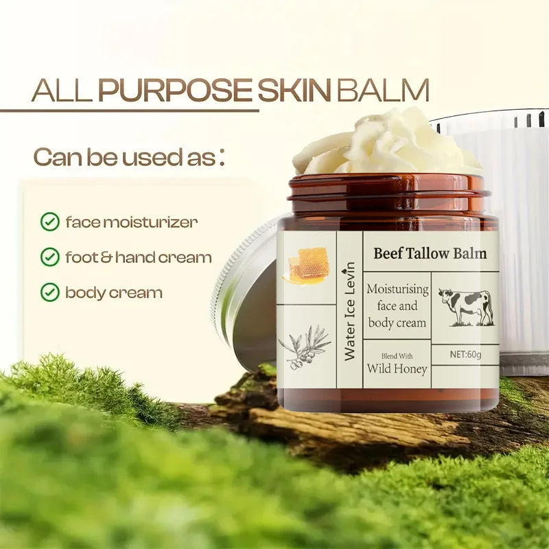 60g Beef Fat Cream Deep Moisturizing Brightening Wrinkle Removal Grass-Fed Butter Wild Honey Facial Body Lotion Skin Care Rich in Vitamins