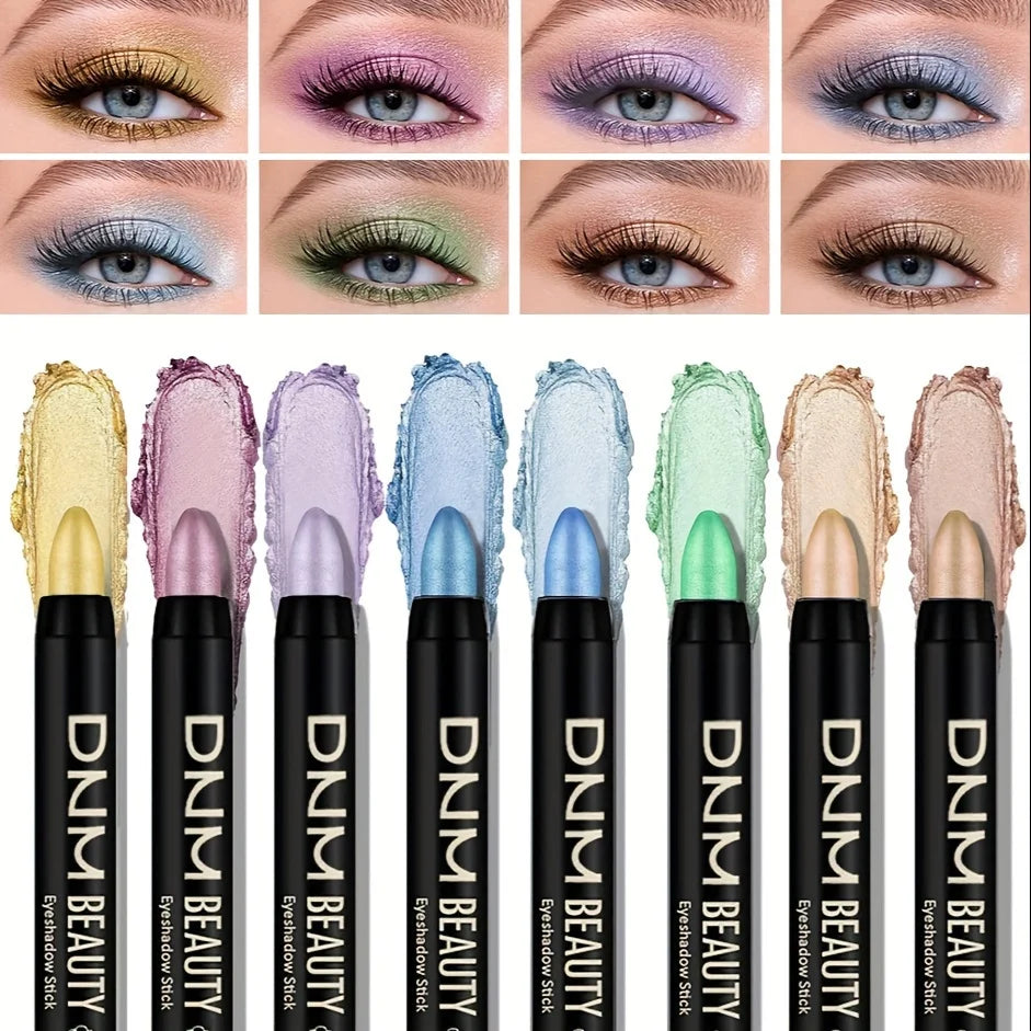 8-Piece Metallic Eyeshadow Stick Set -Champagne Glitter & HighlighterWaterproof Long-Lasting Eye Makeup In Brown, Coral, Blue, G