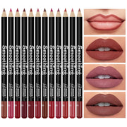 12 Color Nude Matte Lipstick Pencil Long-lasting Waterproof Lip Pencil High Pigmented Lip Liner Lip Makeup Tool