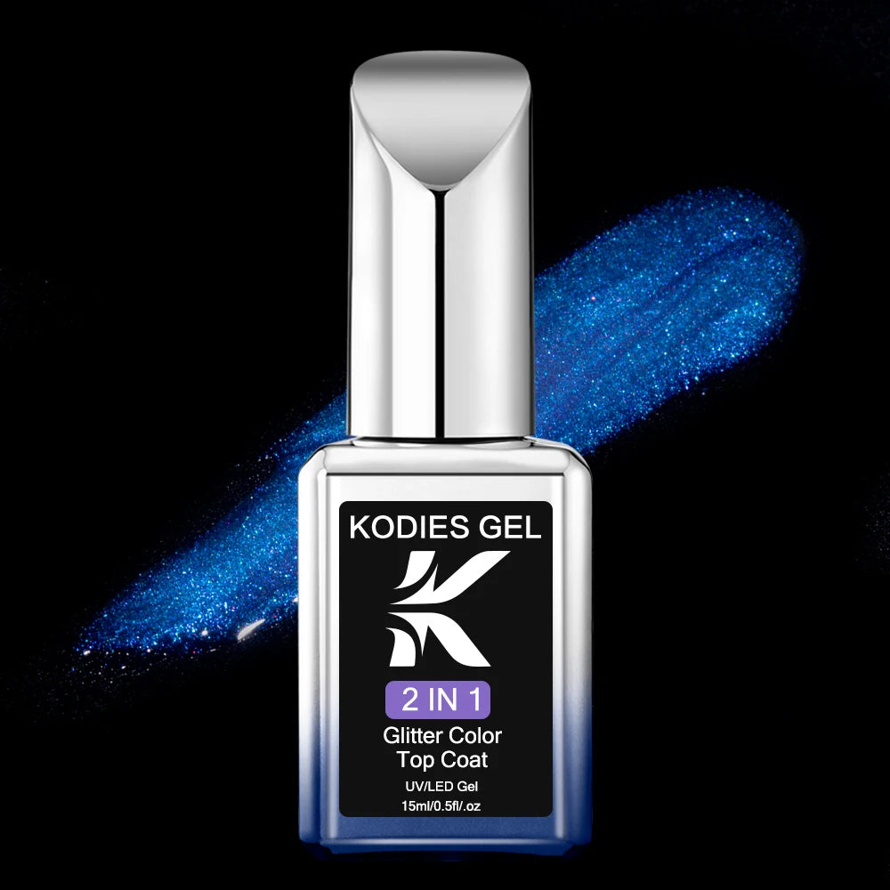 KODIES GEL Glitter Top Coat UV Gel Nail Polish Pearlescent Aurora Blue Gel Finish Sealer Semi Permanent Manicure Nail Supplies