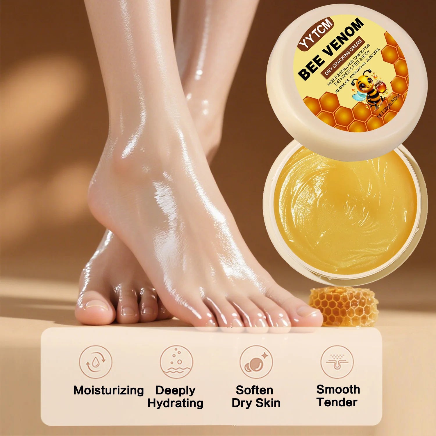 Bee Venom Dry Crack Moisturizing Cream, Hydrating & Nourishing for Autumn Winter, Smooth & Soft Skin Care, Hydrating Foot Cream