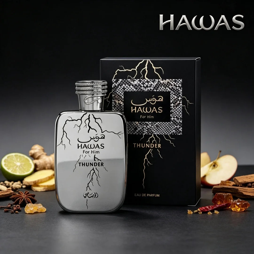 Hawas Thunder by Rasasi 100ml Men’s Perfume, Fresh Woody Spicy Scent for Office, Daily & All-Day Wear