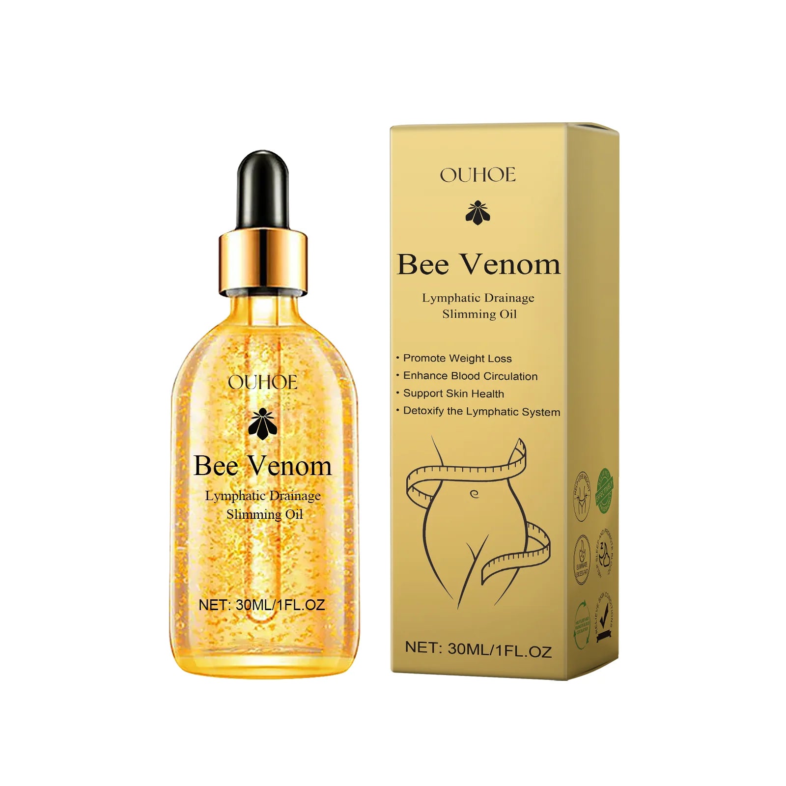 30ml Ouhoe Bee Venom Lymphatic Fat Reduce Body Shaping Oil Detoxification Swell Reduction Tighten Enhance Abdominal Fat Oil