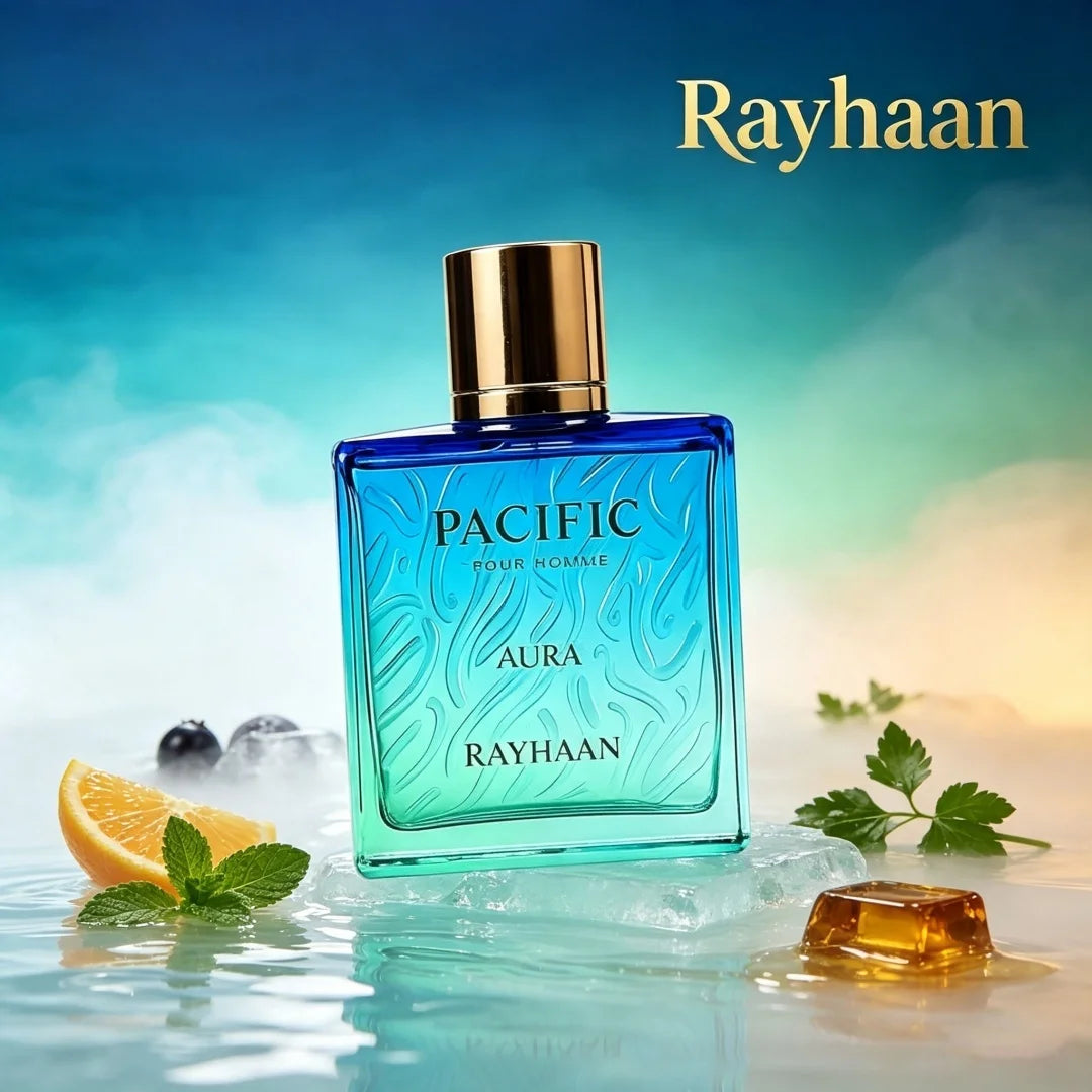 Pacific Aura by Rayhaan 100ml 3.4Oz EDP for Men, Aromatic Aquatic Cologne for Daily Wear, Summer Vacation & Beach Occasions