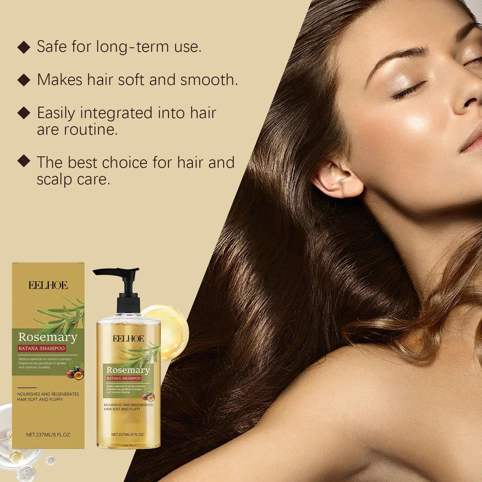 EELHOE 237ml Batana Shampoo Treatment Damaged Split Hair Reduce Hair Loss Deep Cleansing Nourish Hair Care Growth Shampoo