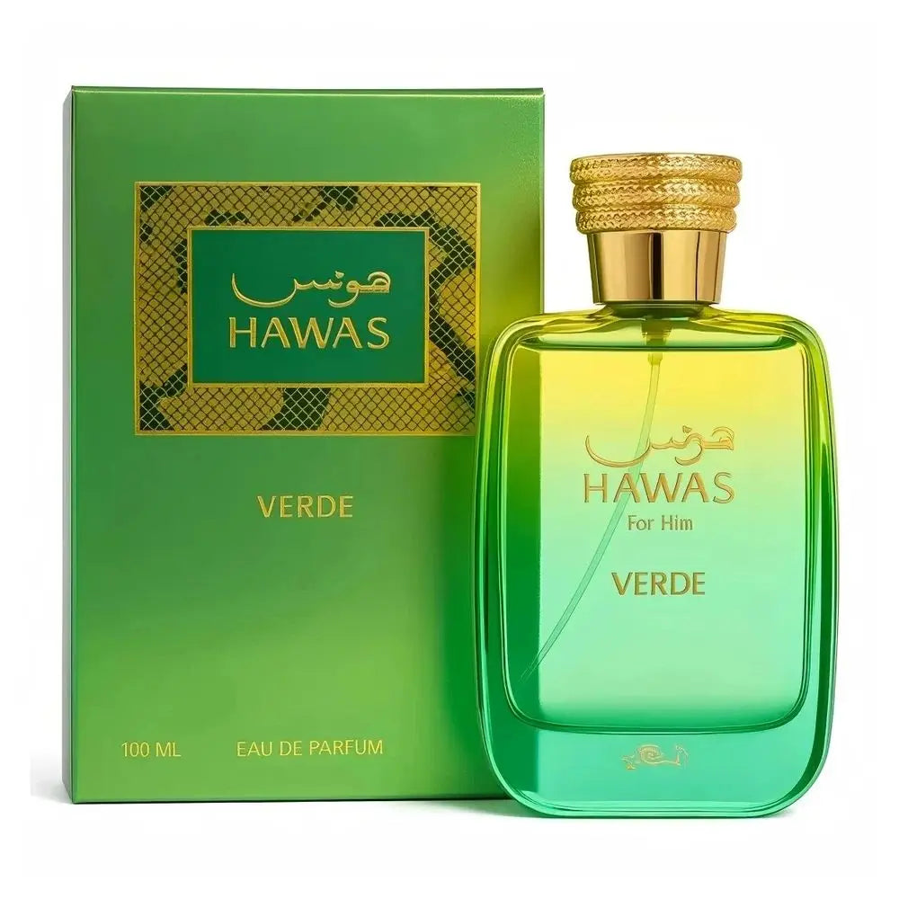 Rasasi Hawas Verde For Him Eau De Parfum 100ml 3.38oz, Fresh Citrus Aromatic Men Perfume, Long Lasting Arabian Fragrance For Daily Office Summer Wear