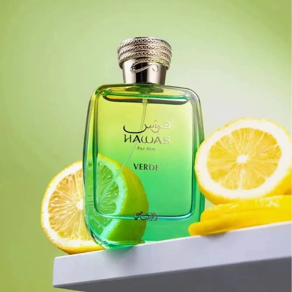 Rasasi Hawas Verde For Him Eau De Parfum 100ml 3.38oz, Fresh Citrus Aromatic Men Perfume, Long Lasting Arabian Fragrance For Daily Office Summer Wear