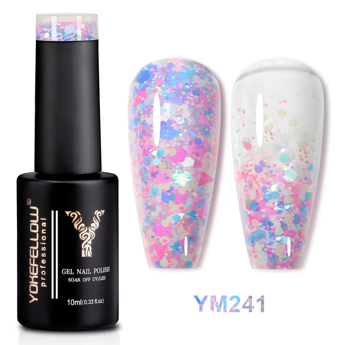 2024 New YOKEFELLOW 10ML Reflective Glitter Gel Nail Polish Soak Off UV Gel Varnish Colorful Nail Gel Polish For Manicure