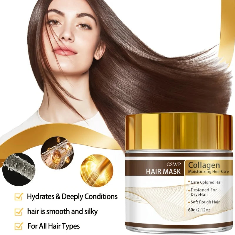 GSWP Collagen Moroccan Hair Mask, Deeply Moisturizing, Suitable for Immediate Improvement of Dry, Curly, Broken Hair. 60/120g