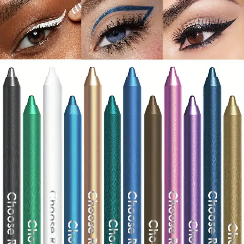 12 Colors Set Glitter & Shimmer Eyeliner Stick Pack - Long-Wearing Blue Tone Eyeliner Pencil with Smooth Application - Versatile