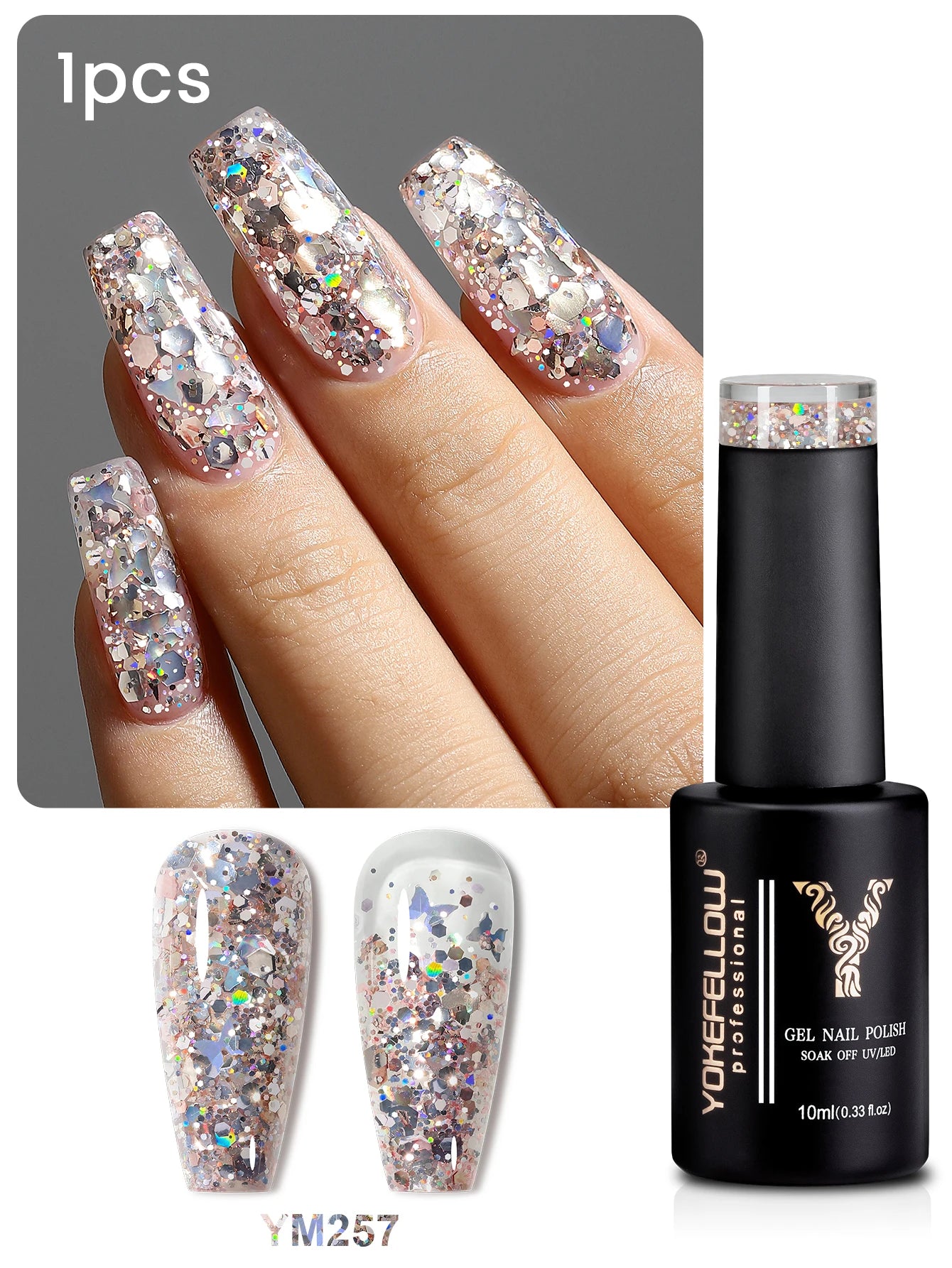 2024 New YOKEFELLOW 10ML Reflective Glitter Gel Nail Polish Soak Off UV Gel Varnish Colorful Nail Gel Polish For Manicure