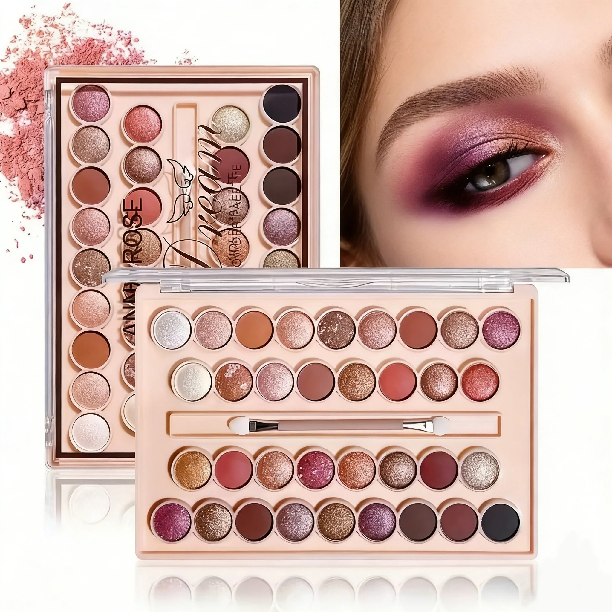 34-Colors Eyeshadow Palette with Brush Matte Shimmer & Glitter High Pigment Waterproof & Sweatproof for Festivals