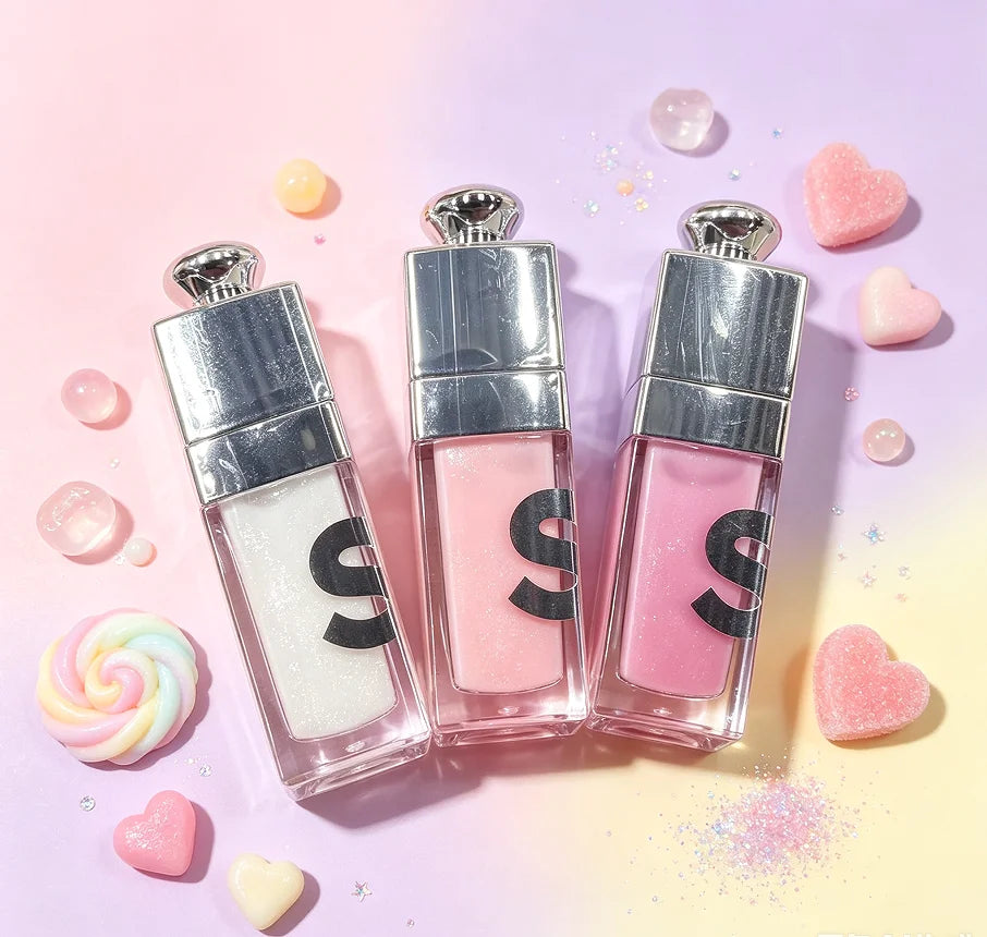3PC Sheer Glitter Lip Oil Gloss Set - Natural Daily Makeup Collection