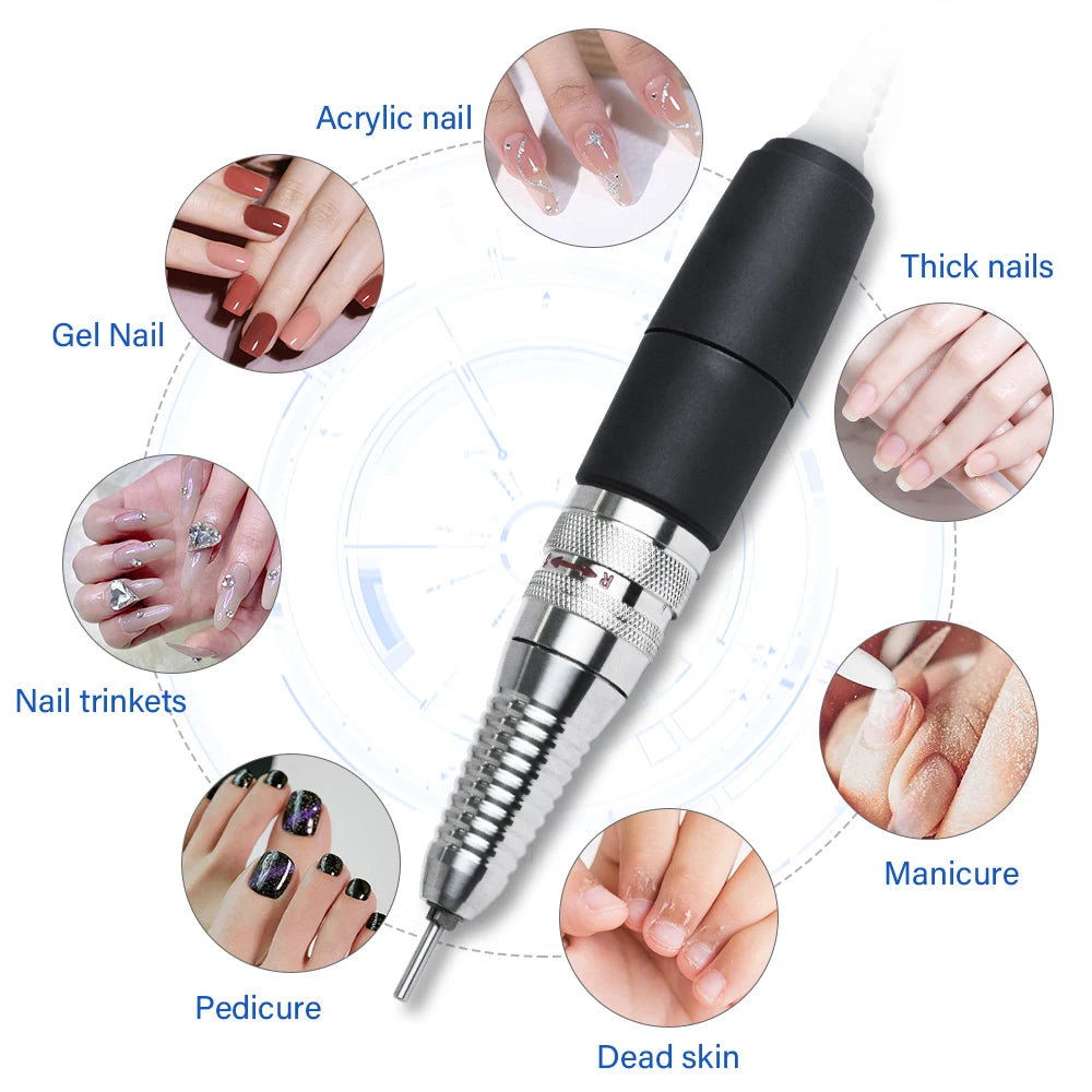 Nail Art Machine Handpiece 3 Pin for UP200 Core Electric Manicure Pen 35000 RPM Electric Nail Drill Handpiece Pedicure Tools