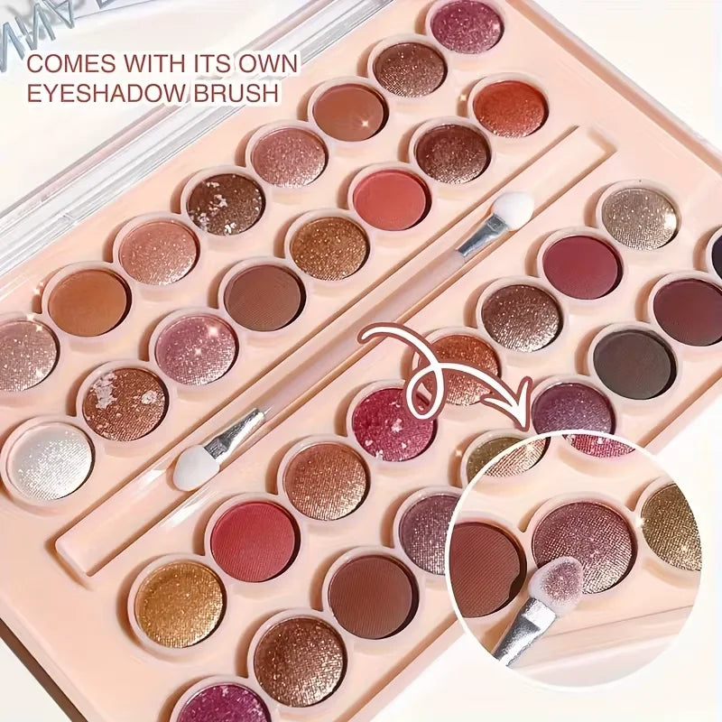 34-Colors Eyeshadow Palette with Brush Matte Shimmer & Glitter High Pigment Waterproof & Sweatproof for Festivals