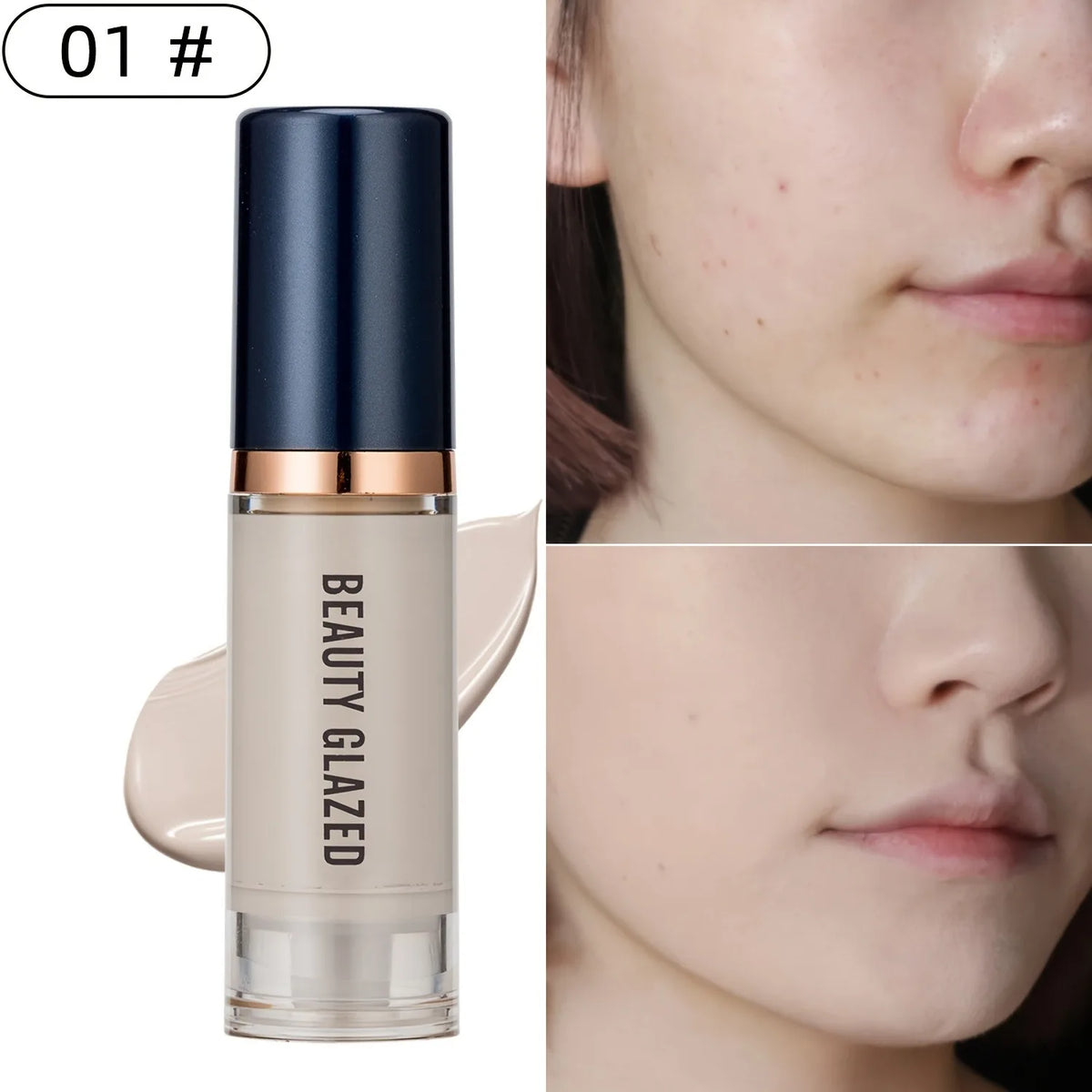 Beauty Glazed 6 Color Liquid Foundation Concealer - Full Coverage, Long-Lasting, Waterproof, Natural Effect,