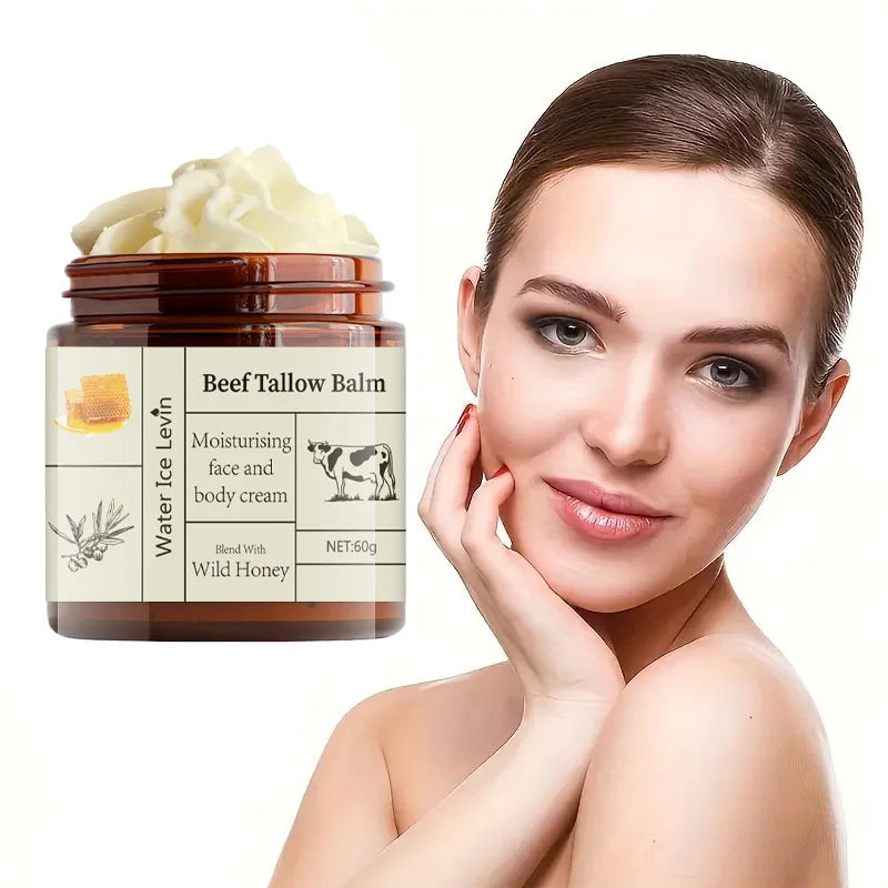 60g Beef Fat Cream Deep Moisturizing Brightening Wrinkle Removal Grass-Fed Butter Wild Honey Facial Body Lotion Skin Care Rich in Vitamins