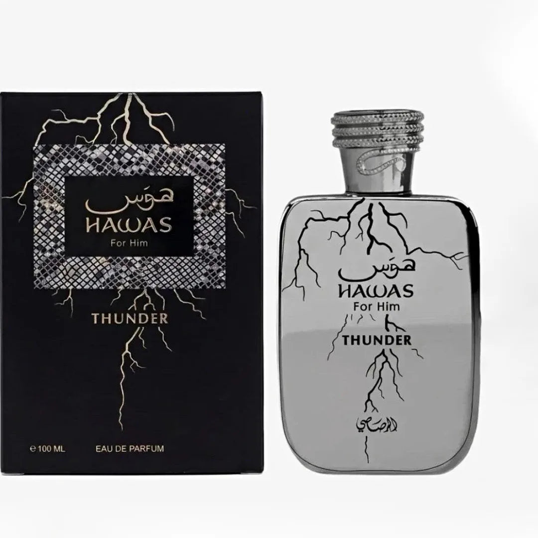 Hawas Thunder by Rasasi 100ml Men’s Perfume, Fresh Woody Spicy Scent for Office, Daily & All-Day Wear