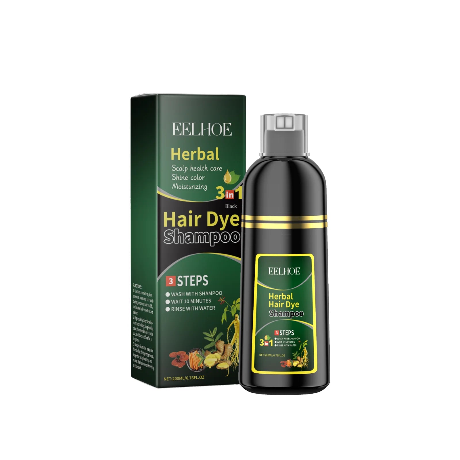 Eelhoe 200ml Herbal Hair Dye Shampoo Natural Black Coloring Cover Gray White Hair Fluffy Oil Control Nourish Hair Dyeing Shampoo