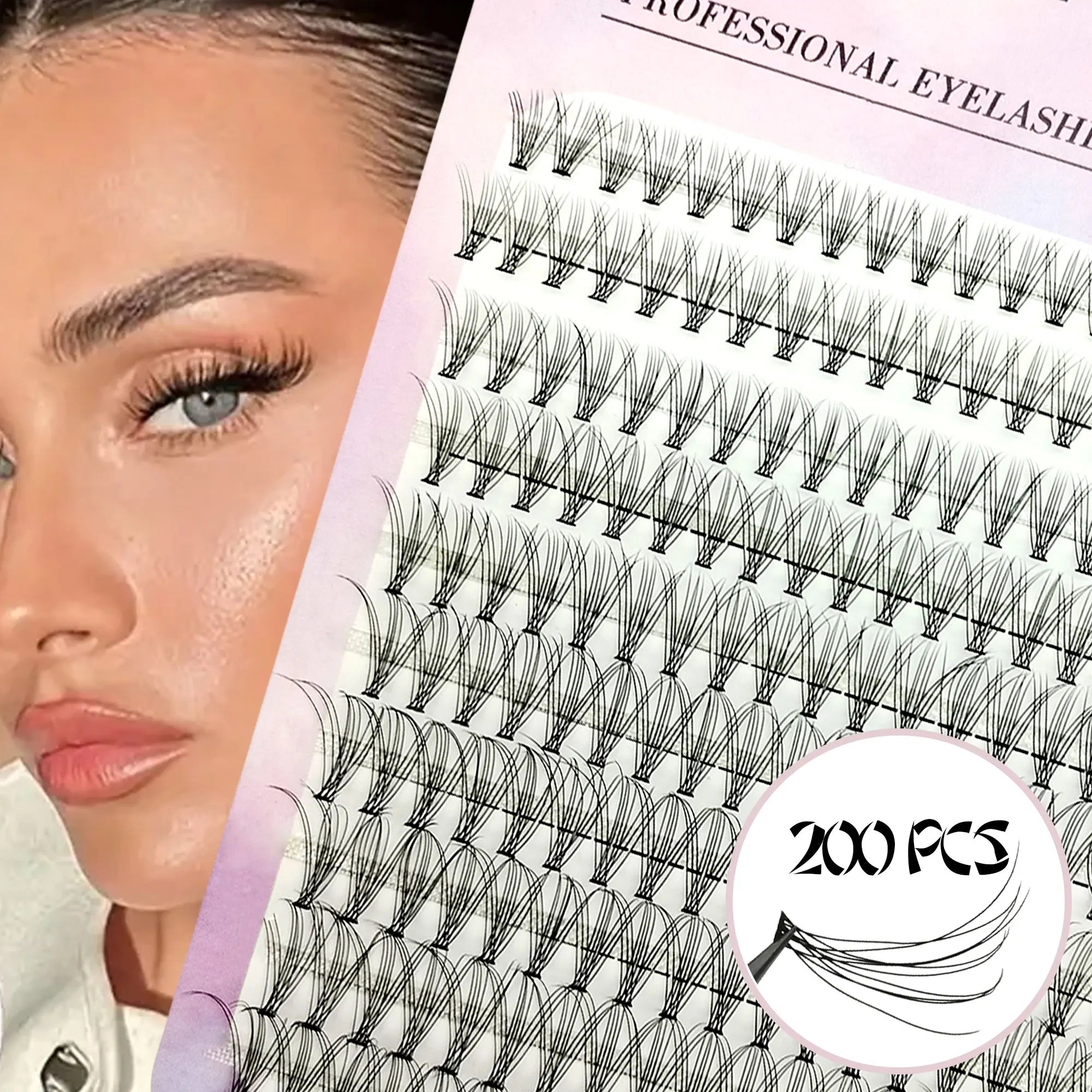 200 clusters of slim DIY eyelashes - C/D curl, 8-16mm single eyelashes, fluffy and natural, suitable for beginners