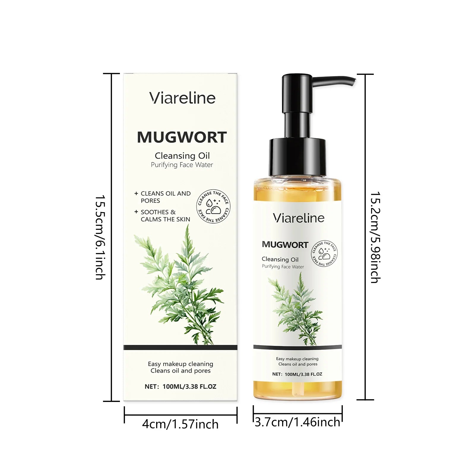 Viareline Mugwort Makeup Remove Face Cleaning Oil Non-irrtating Moisturizing Non-greasy Not Tight Glowing Soothing Face Cleaner