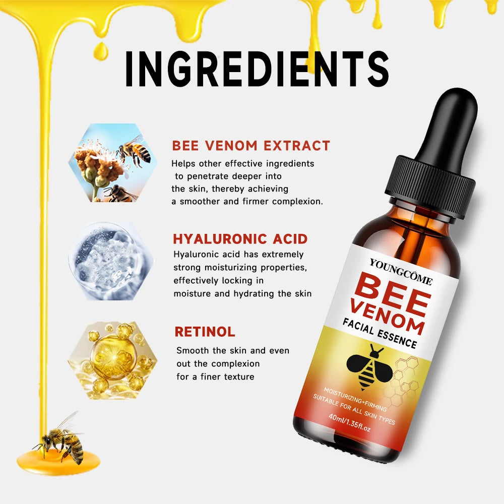 1/3/5pcs Bee Venom Facial Serum Face Essence Wrinkle Reduction Skin Tightening Natural Collagen Booster Hyaluronic Acid Essence