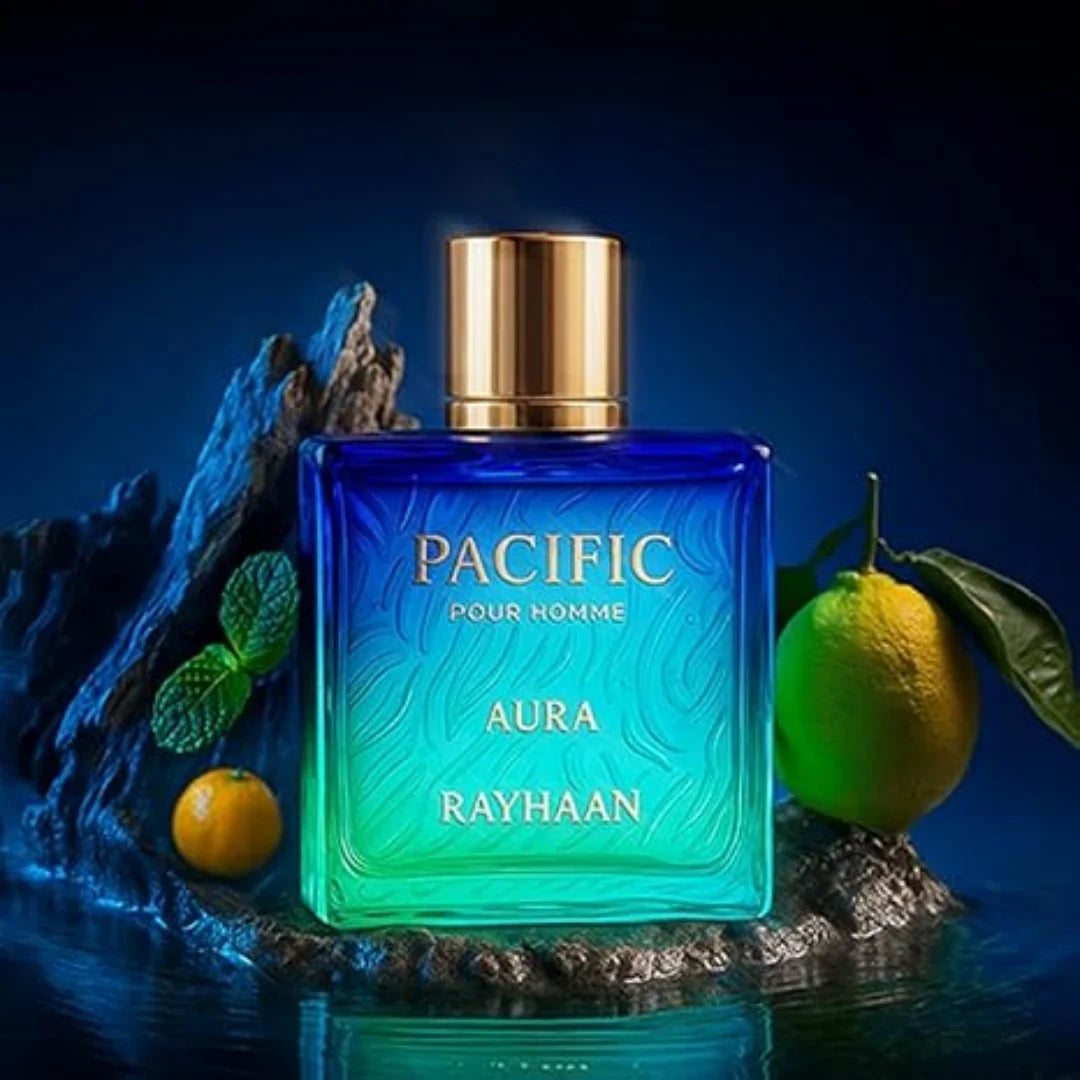 Pacific Aura by Rayhaan 100ml 3.4Oz EDP for Men, Aromatic Aquatic Cologne for Daily Wear, Summer Vacation & Beach Occasions