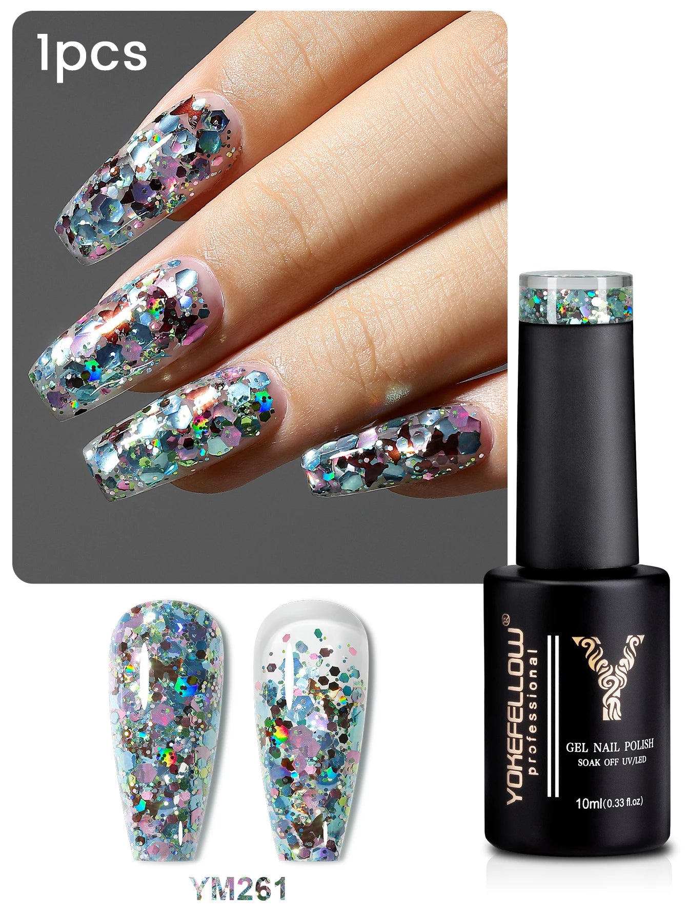 2024 New YOKEFELLOW 10ML Reflective Glitter Gel Nail Polish Soak Off UV Gel Varnish Colorful Nail Gel Polish For Manicure