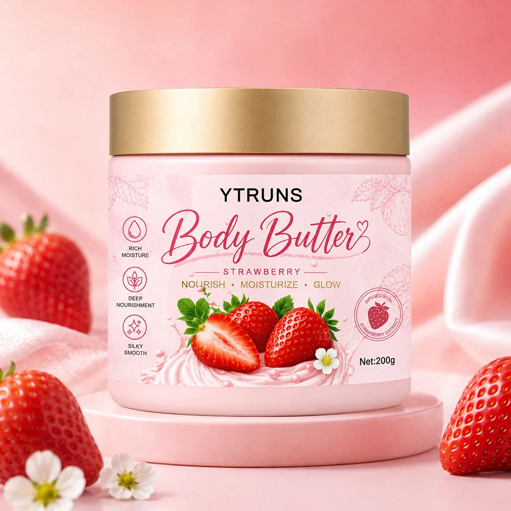 Strawberry Cake Body Cream, Shea Butter Moisturizer for Dry Skin, Winter Hydration Care, Smooth Body Lotion with Sweet Scent