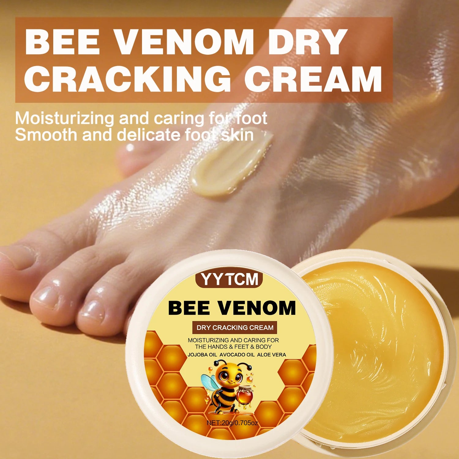 Bee Venom Dry Crack Moisturizing Cream, Hydrating & Nourishing for Autumn Winter, Smooth & Soft Skin Care, Hydrating Foot Cream