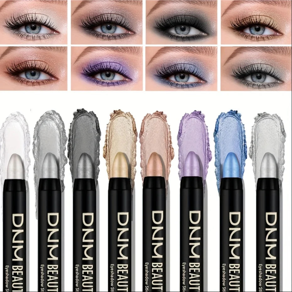 8-Piece Metallic Eyeshadow Stick Set -Champagne Glitter & HighlighterWaterproof Long-Lasting Eye Makeup In Brown, Coral, Blue, G