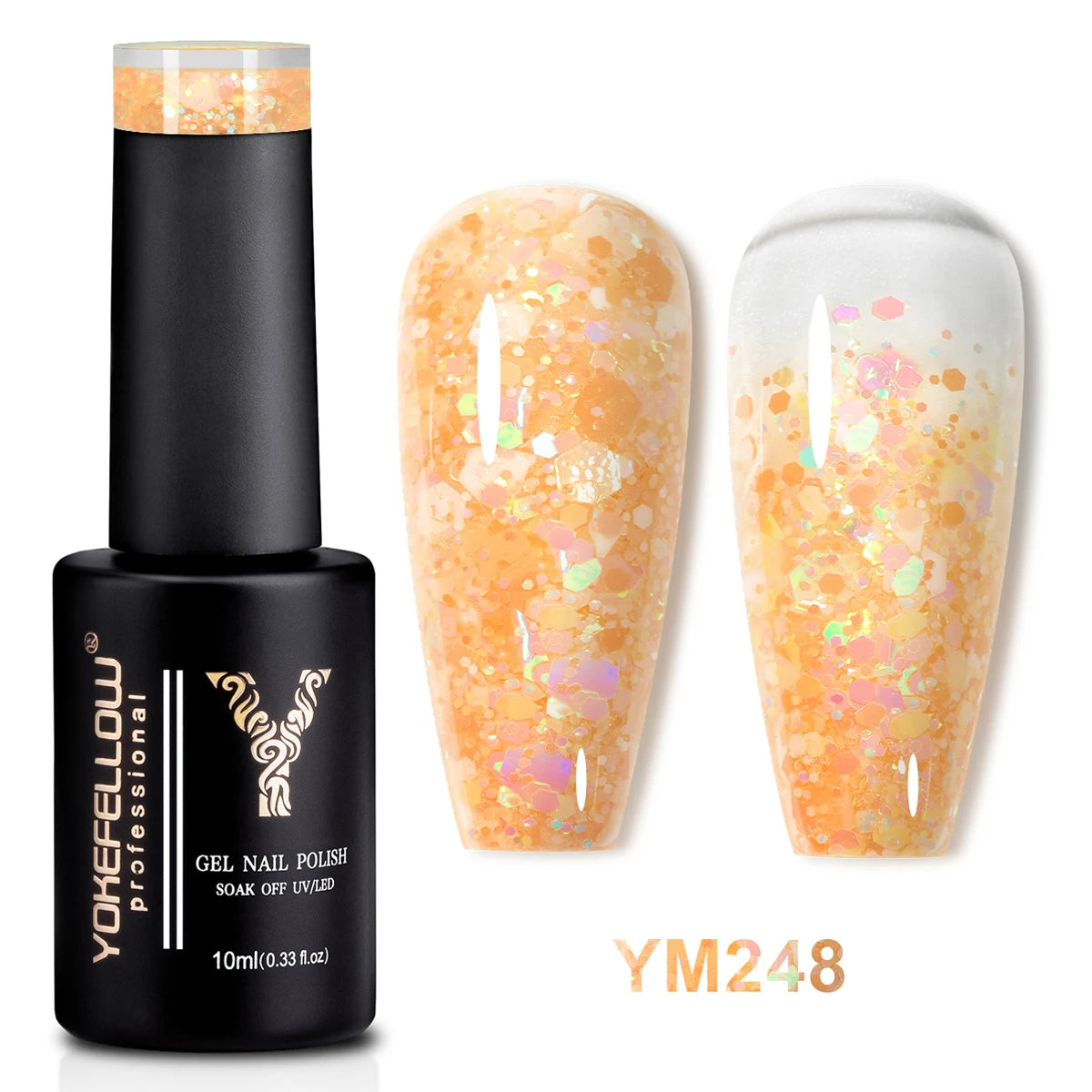 2024 New YOKEFELLOW 10ML Reflective Glitter Gel Nail Polish Soak Off UV Gel Varnish Colorful Nail Gel Polish For Manicure