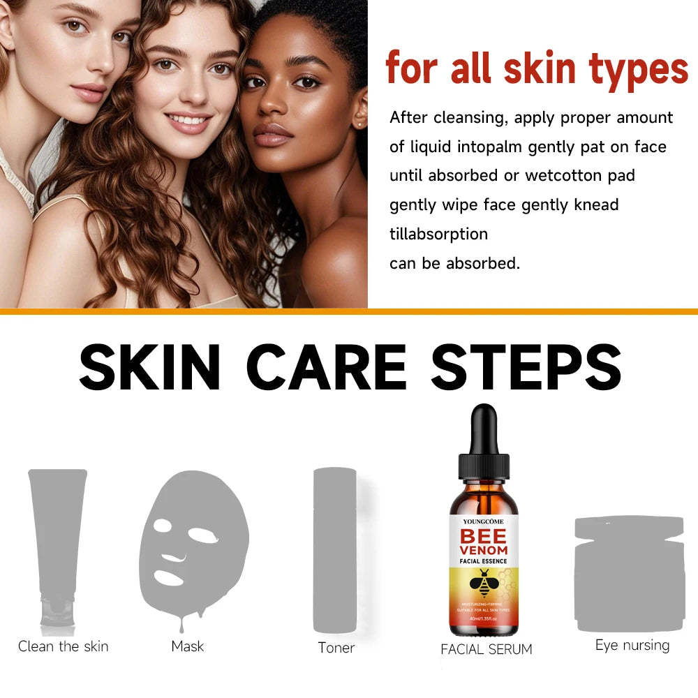 1/3/5pcs Bee Venom Facial Serum Face Essence Wrinkle Reduction Skin Tightening Natural Collagen Booster Hyaluronic Acid Essence