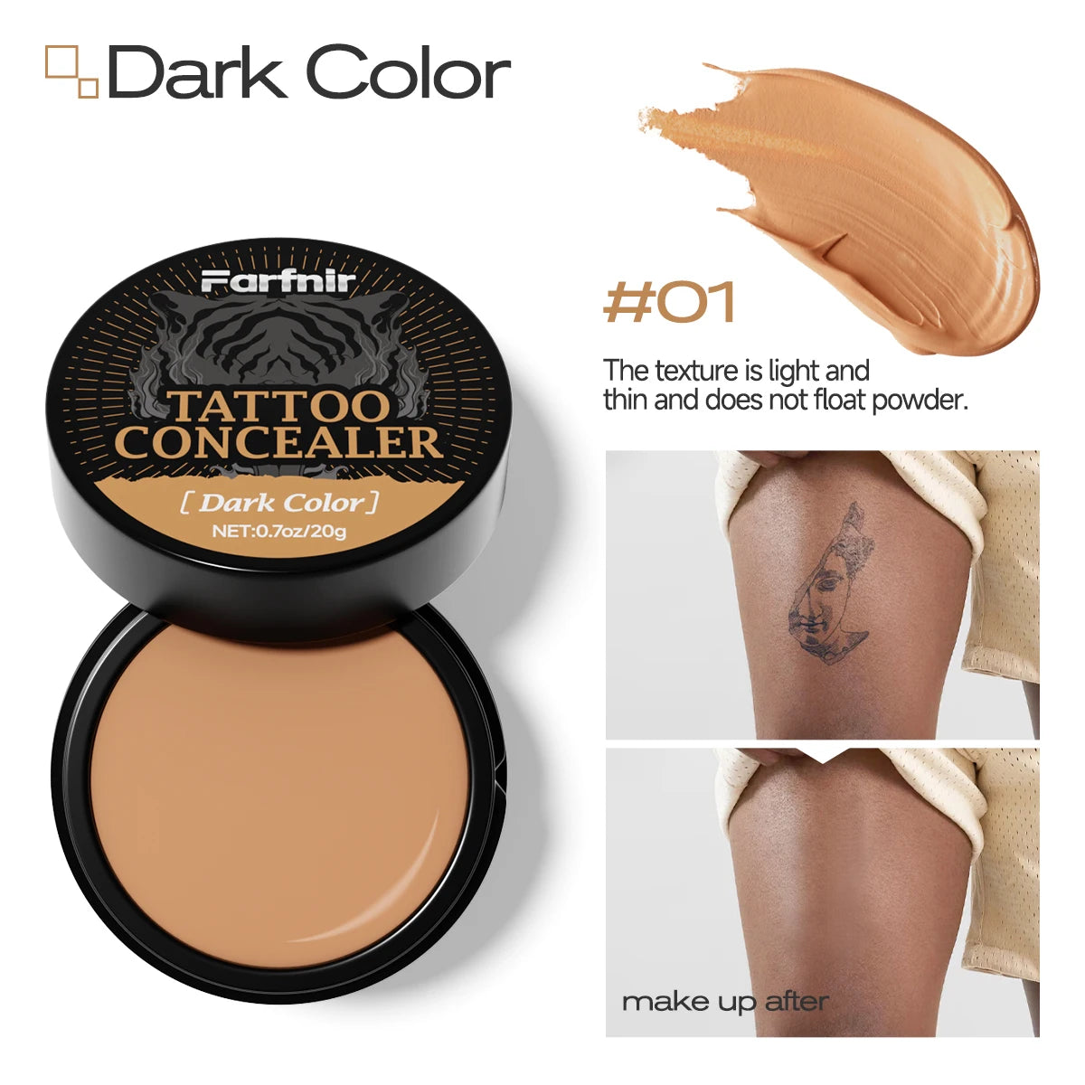 Tattoo concealer cream, waterproof and sweatproof, natural and skin-friendly, available in two colors for you to choose from.