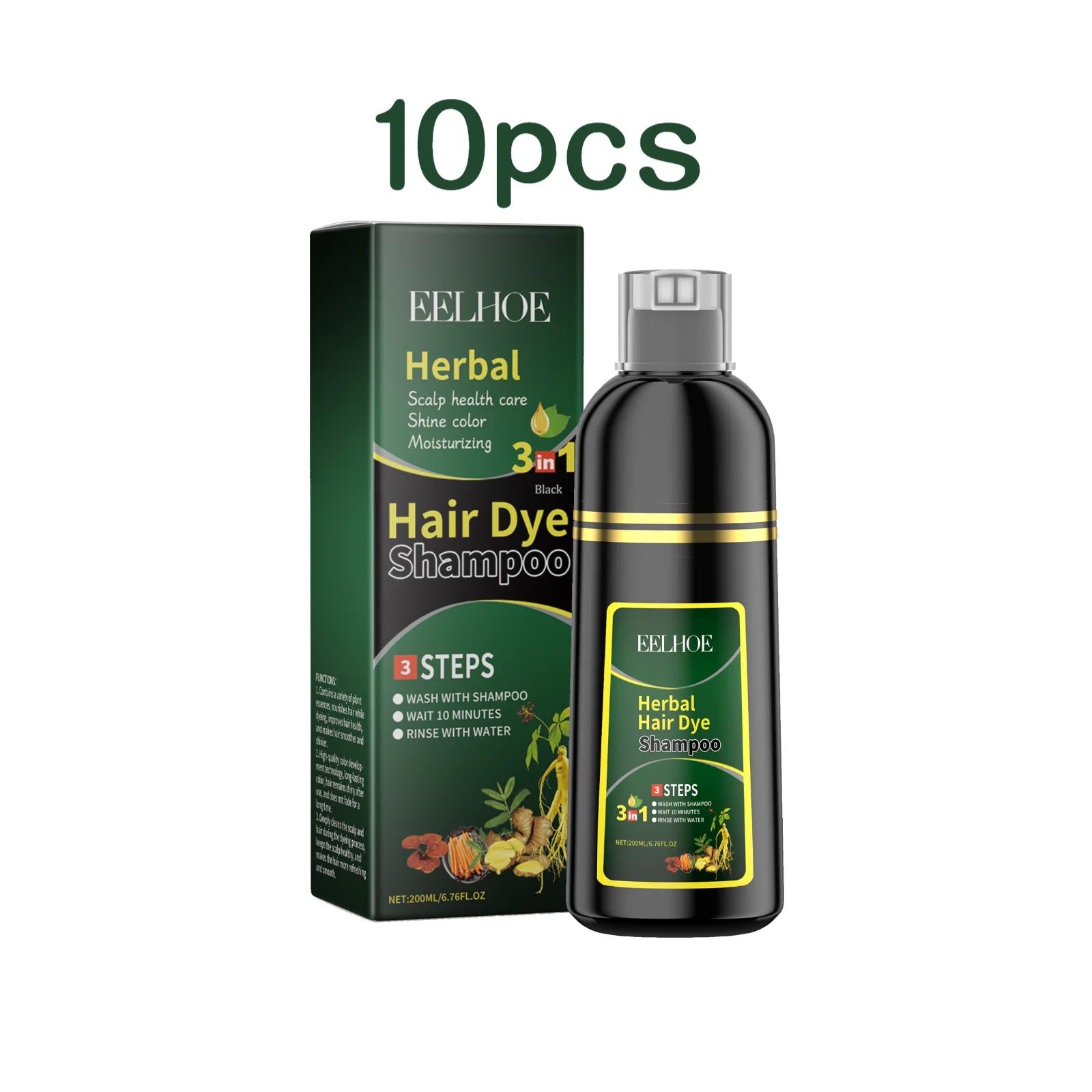 Eelhoe 200ml Herbal Hair Dye Shampoo Natural Black Coloring Cover Gray White Hair Fluffy Oil Control Nourish Hair Dyeing Shampoo