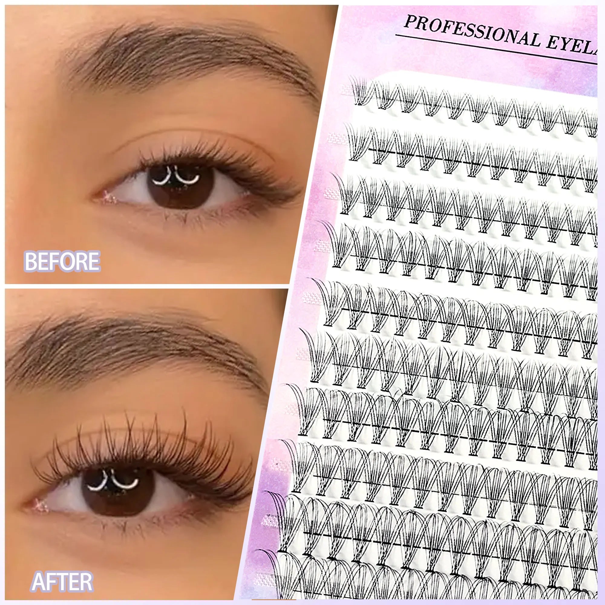 200 clusters of slim DIY eyelashes - C/D curl, 8-16mm single eyelashes, fluffy and natural, suitable for beginners