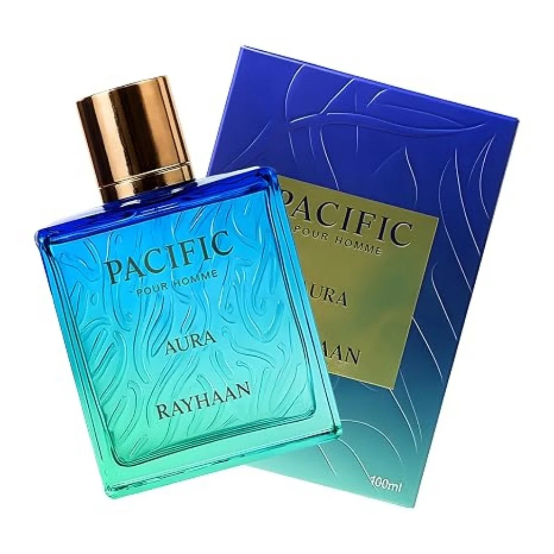 Pacific Aura by Rayhaan 100ml 3.4Oz EDP for Men, Aromatic Aquatic Cologne for Daily Wear, Summer Vacation & Beach Occasions