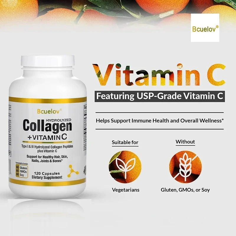 Hydrolyzed Collagen Capsules - Hair, Skin, and Nail Support Supplement, Promotes Joint and Bone Health, Types I and III Collagen