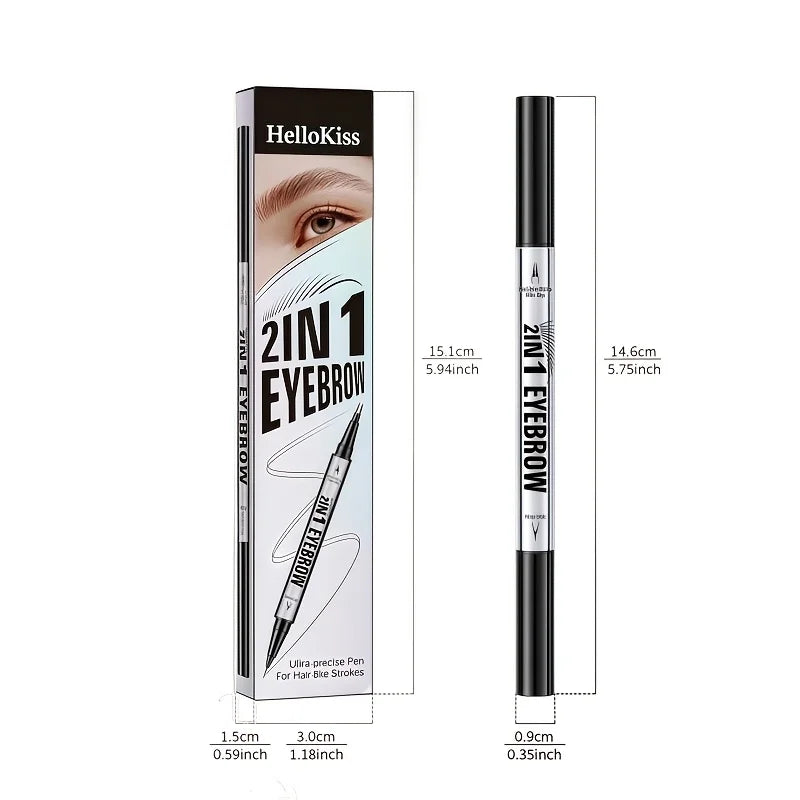 Luxury 2-in-1 Brow Pen with Micro Fork Tip & Precision Brush Waterproof Eyebrow Pencil for Natural Hair Strokes