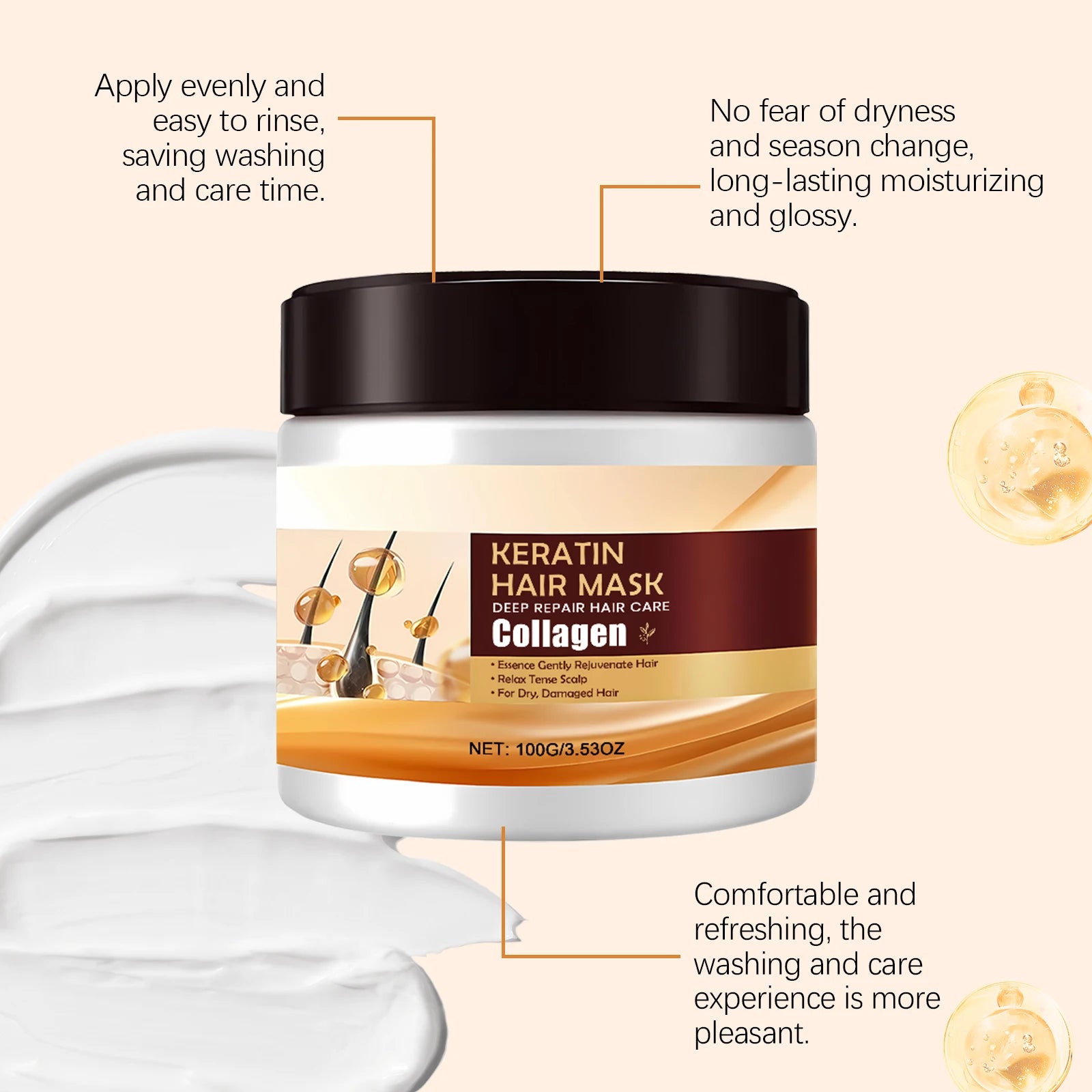 100G Keratin Hair Mask Deep Moisturizing Repairing Damaged Hair Enhance Gloss Nourishing Scalp Smoothing Improve Frizzness Softening Hair Care Mask