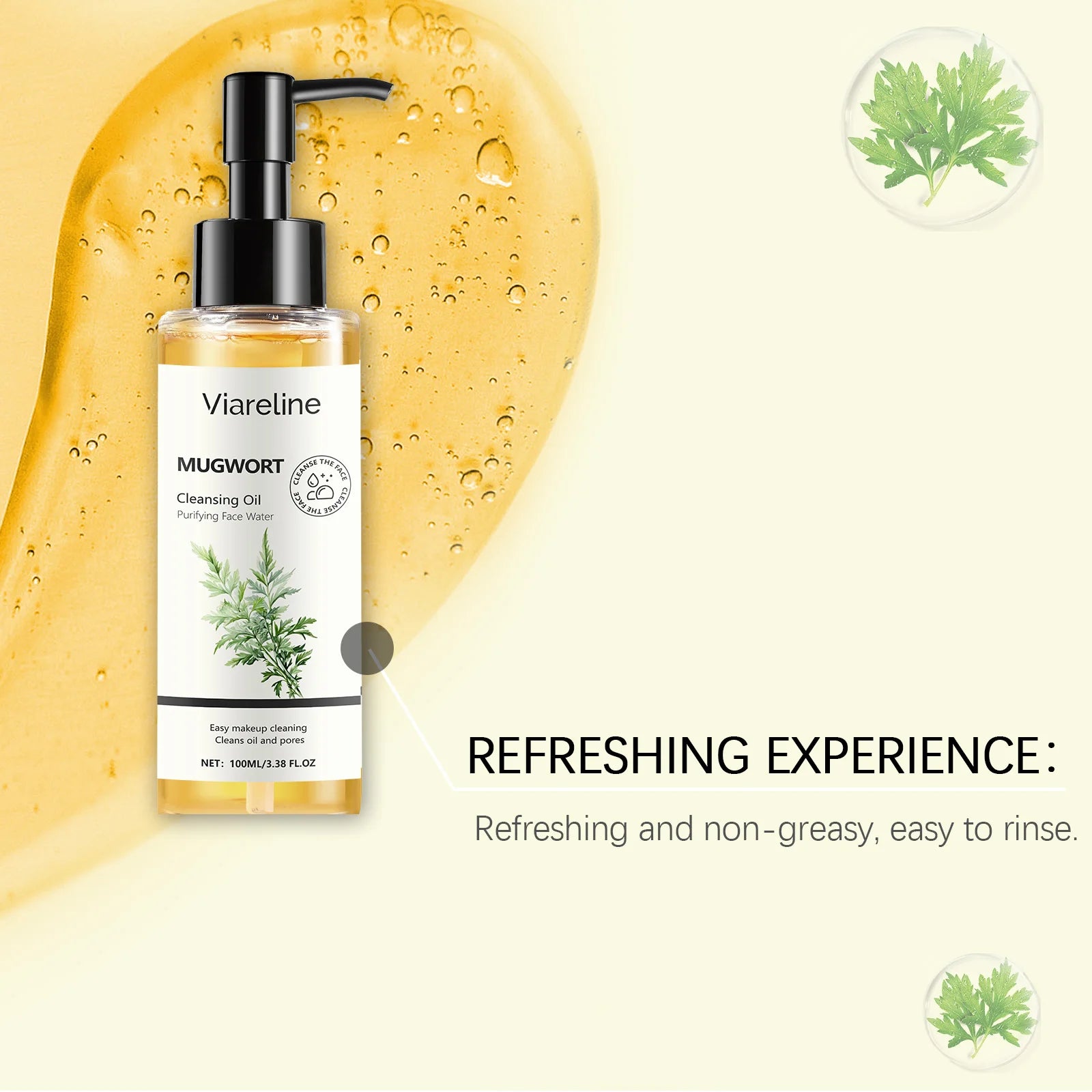 Viareline Mugwort Makeup Remove Face Cleaning Oil Non-irrtating Moisturizing Non-greasy Not Tight Glowing Soothing Face Cleaner